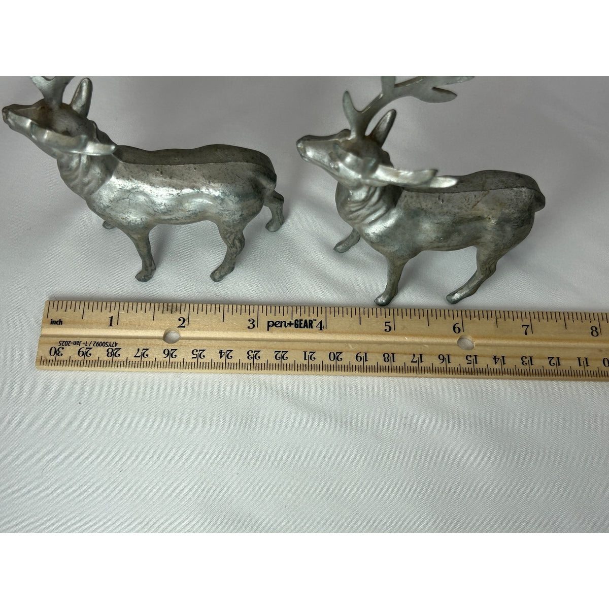 Vintage Cast Metal Reindeer Stag Figurines Pair Silver Christmas Deer 4.5"