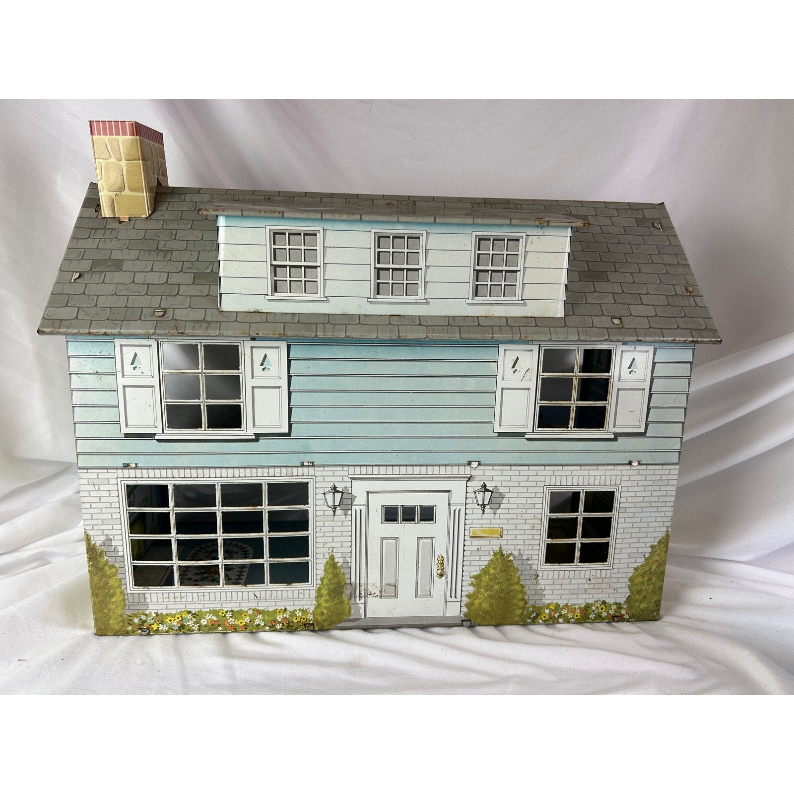 Vintage Marx Tin Litho Two Story Colonial Dollhouse Metal 1950s