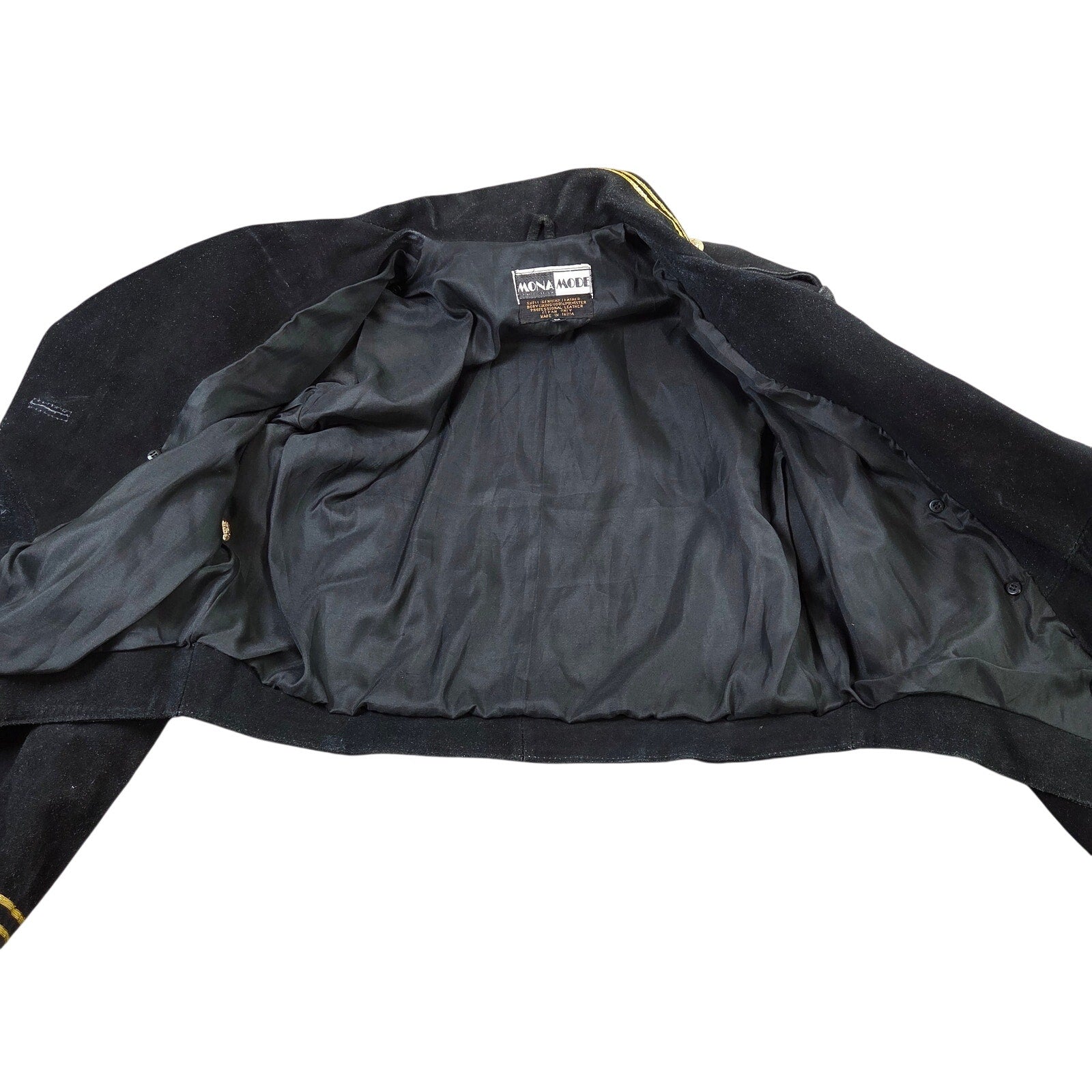 Mona Mode Leather Military Style Cropped Jacket Marines Patch Womens M
