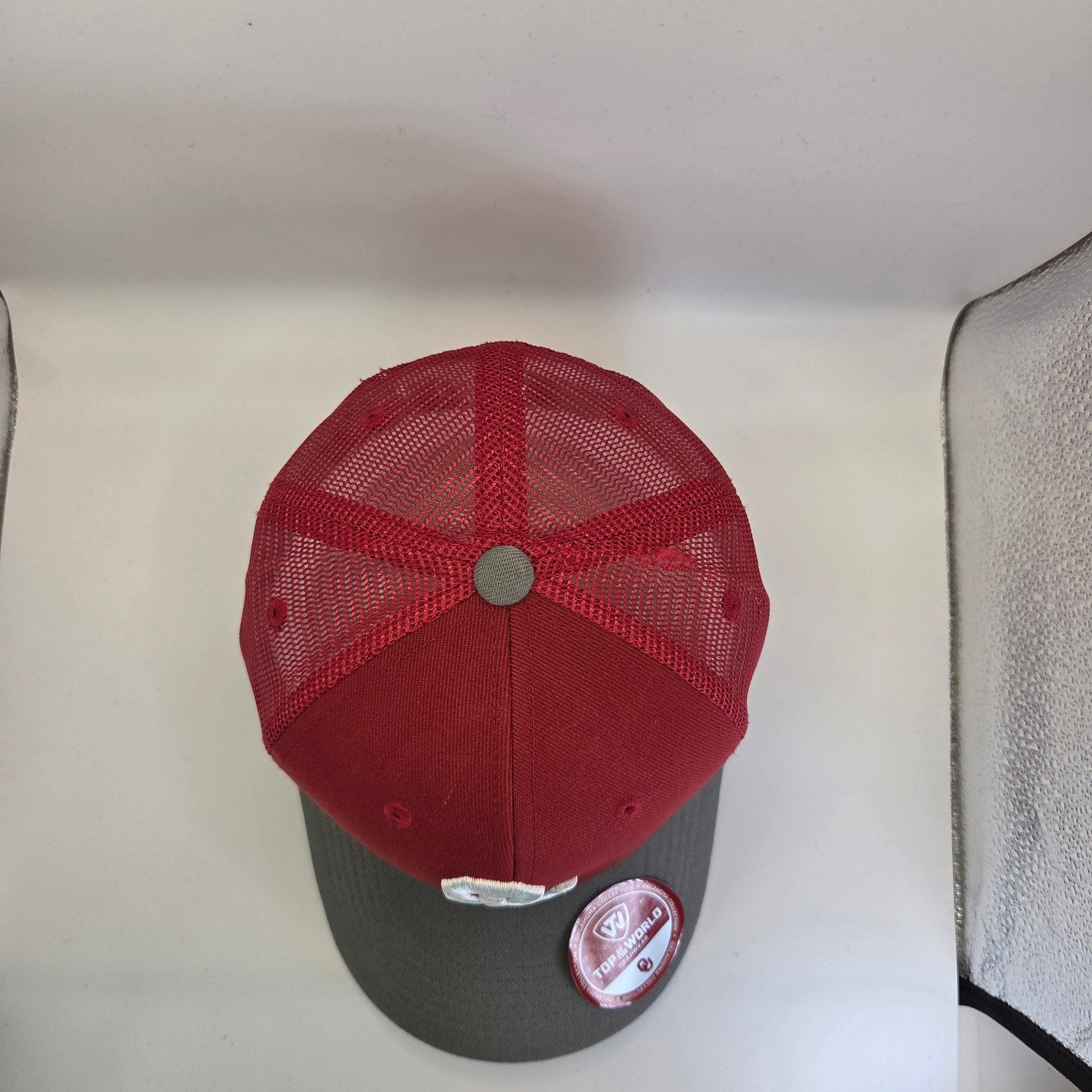 Oklahoma Sooners Hat Top of the World Mesh Trucker Adjustable Red Gray