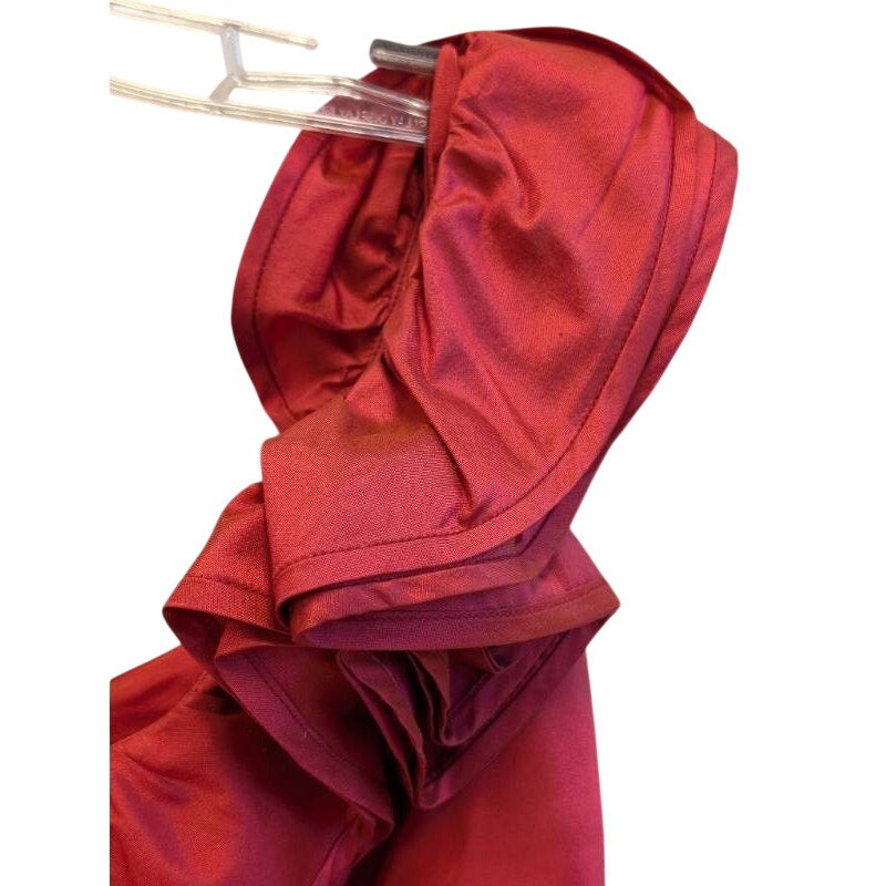Marisa Baratelli Thai Silk One Shoulder Ruffle Cocktail Dress Red Size 4