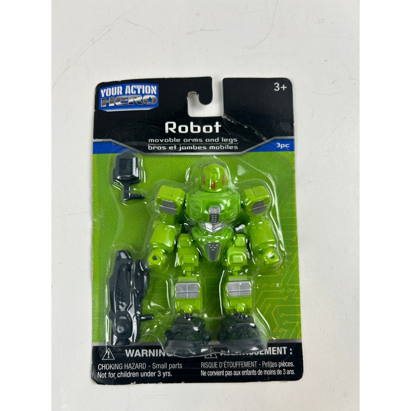 Your Action Hero Robot Figure Green 3pc Movable Arms Legs Carded New