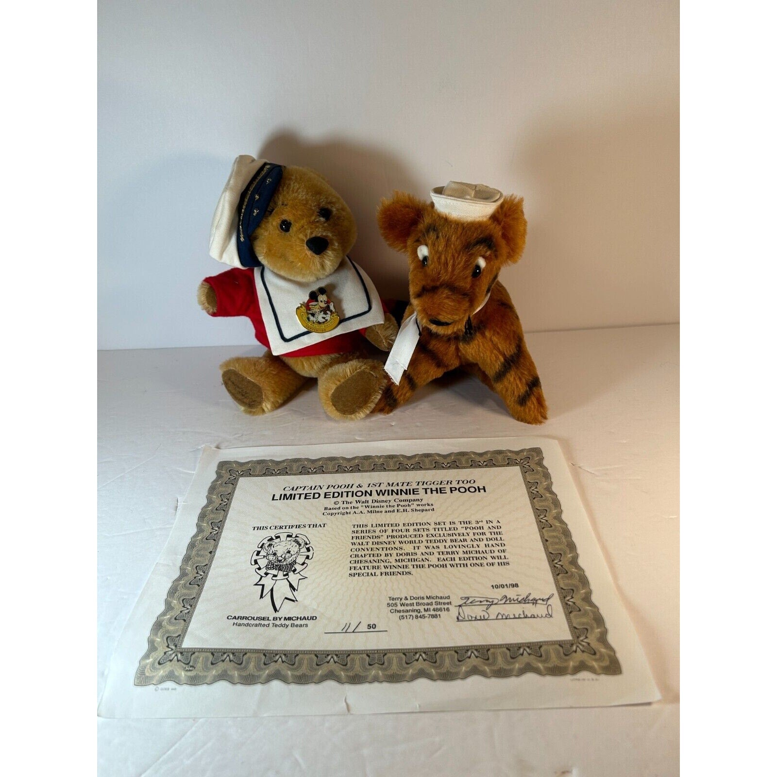 Disney Captain Pooh & 1st Mate Tigger Too LE 11/50 Box & COA 1998 Rare Set