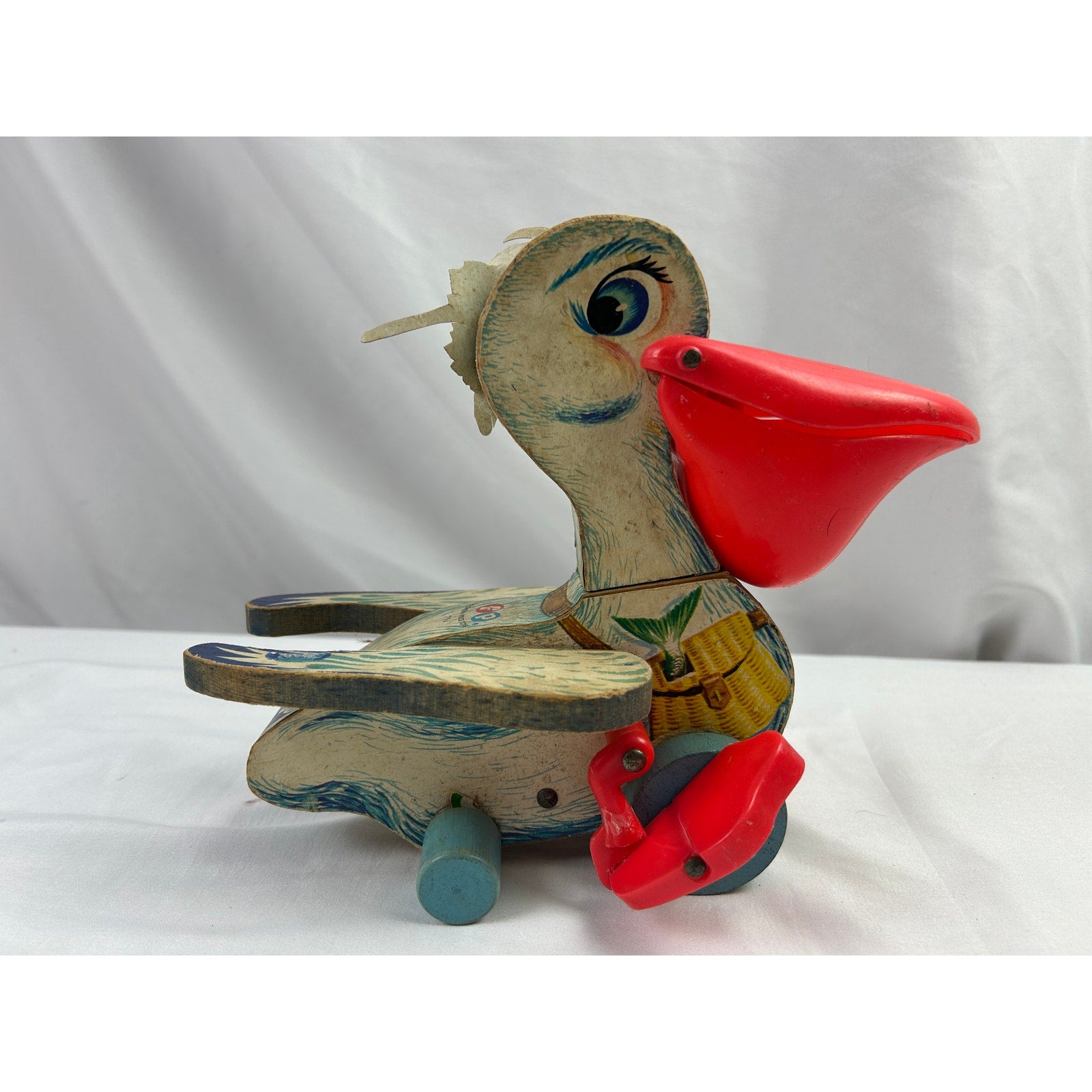 Fisher Price Pelican 794 Wooden Push Toy Red Beak Vintage 1960s