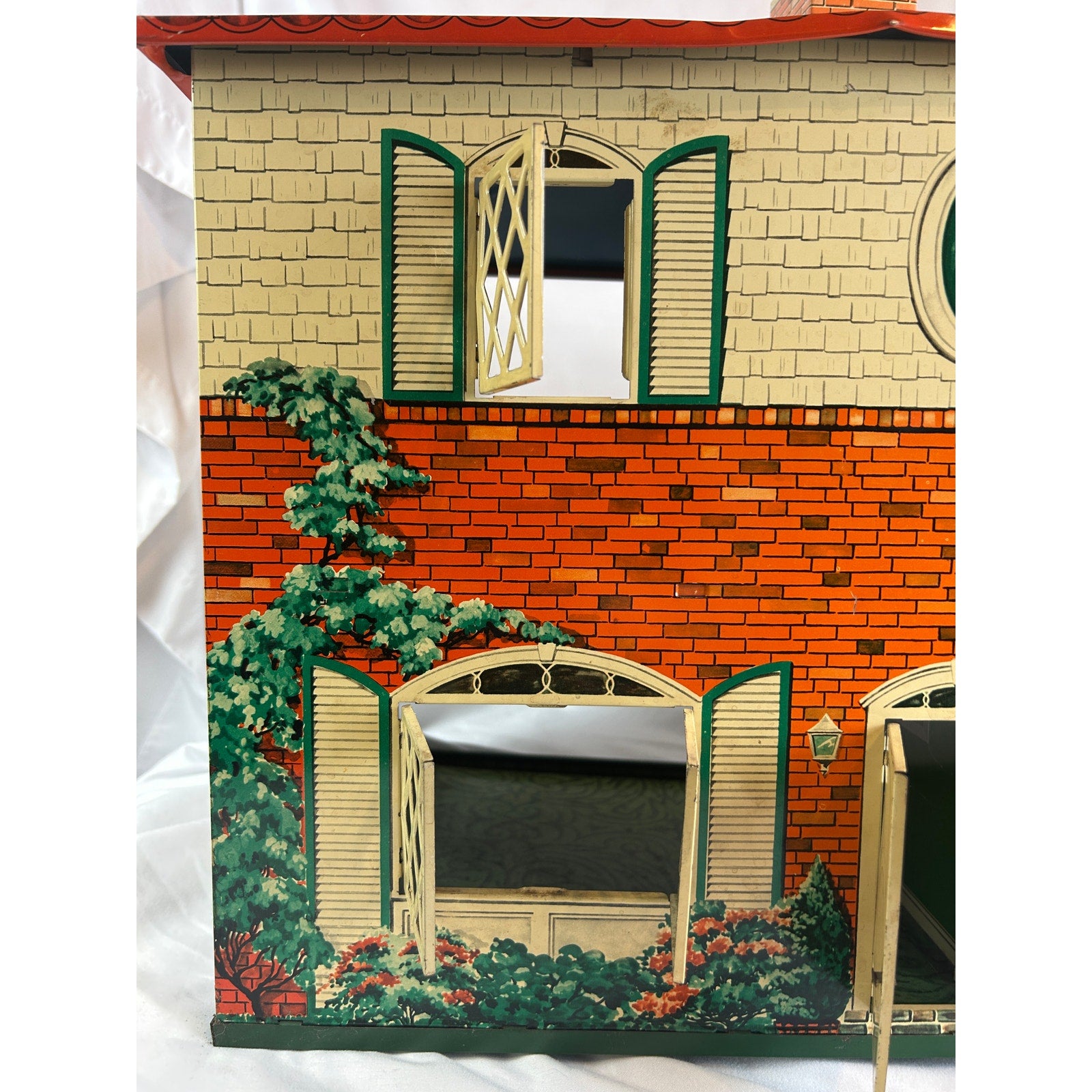 Large Vintage 1950's T Cohn Tin Litho Dollhouse Two Story Modern House