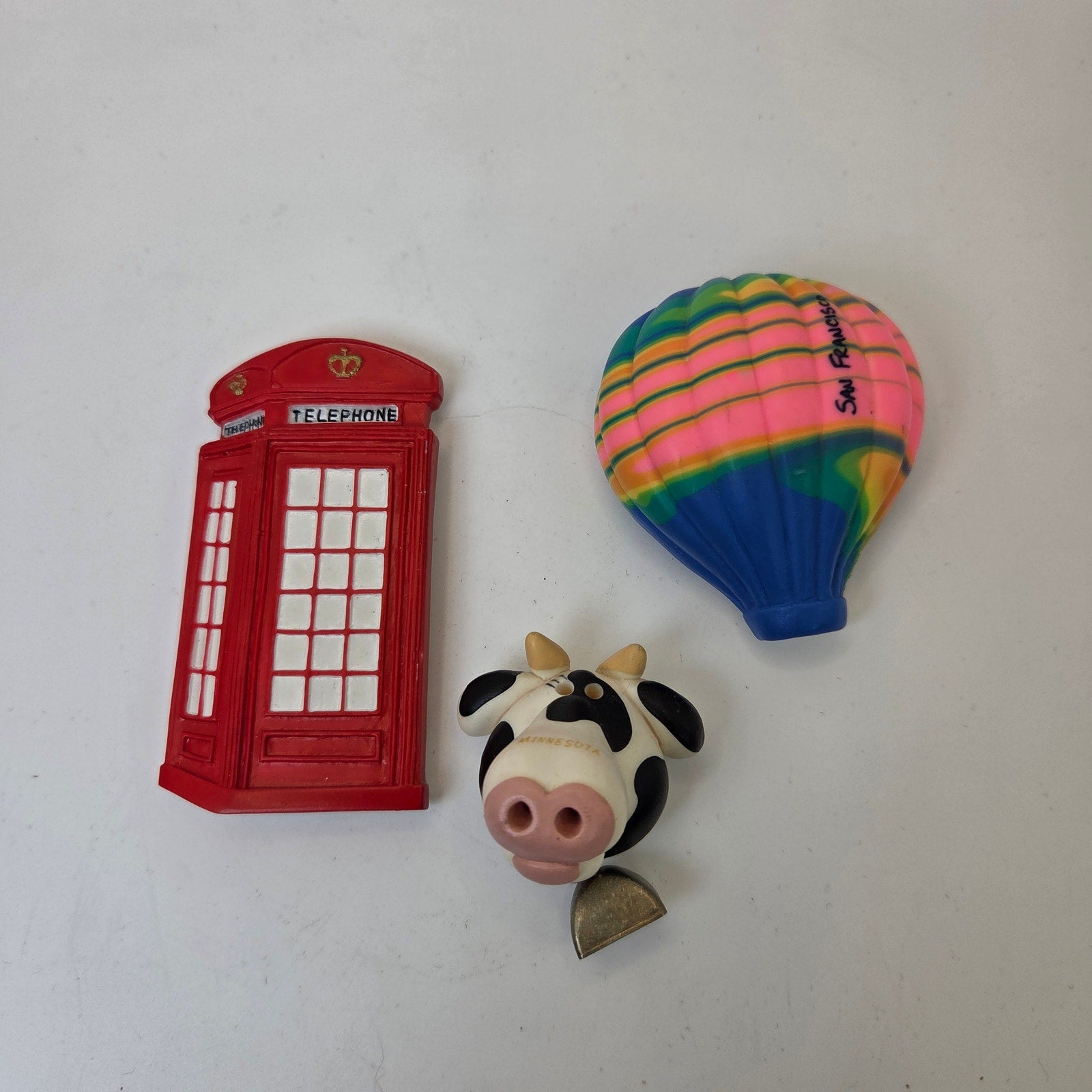 Mini Souvenir Magnet Lot of 3 – Hot Air Balloon, Phone Booth, Cow Bell
