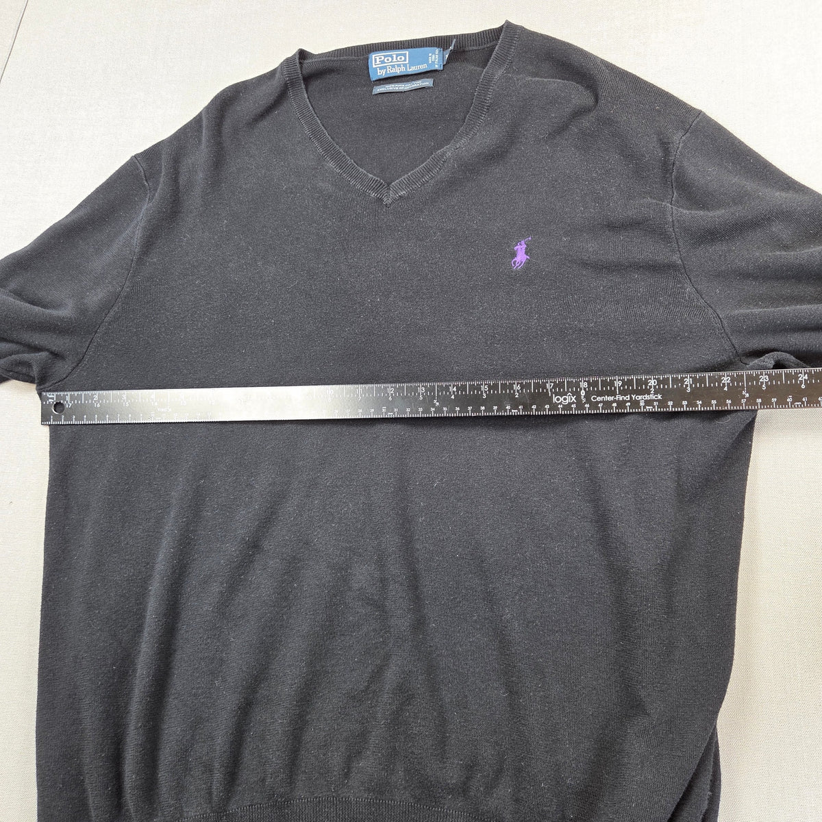 Polo Ralph Lauren Pima Cotton V Neck Sweater Mens XXL Black Purple Pony