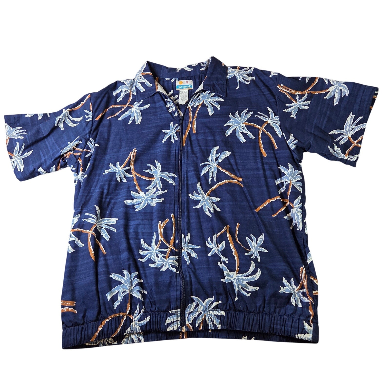 Mr. Casual XL Palm Tree Print Full Zip Terrycloth Lined Shirt Jacket