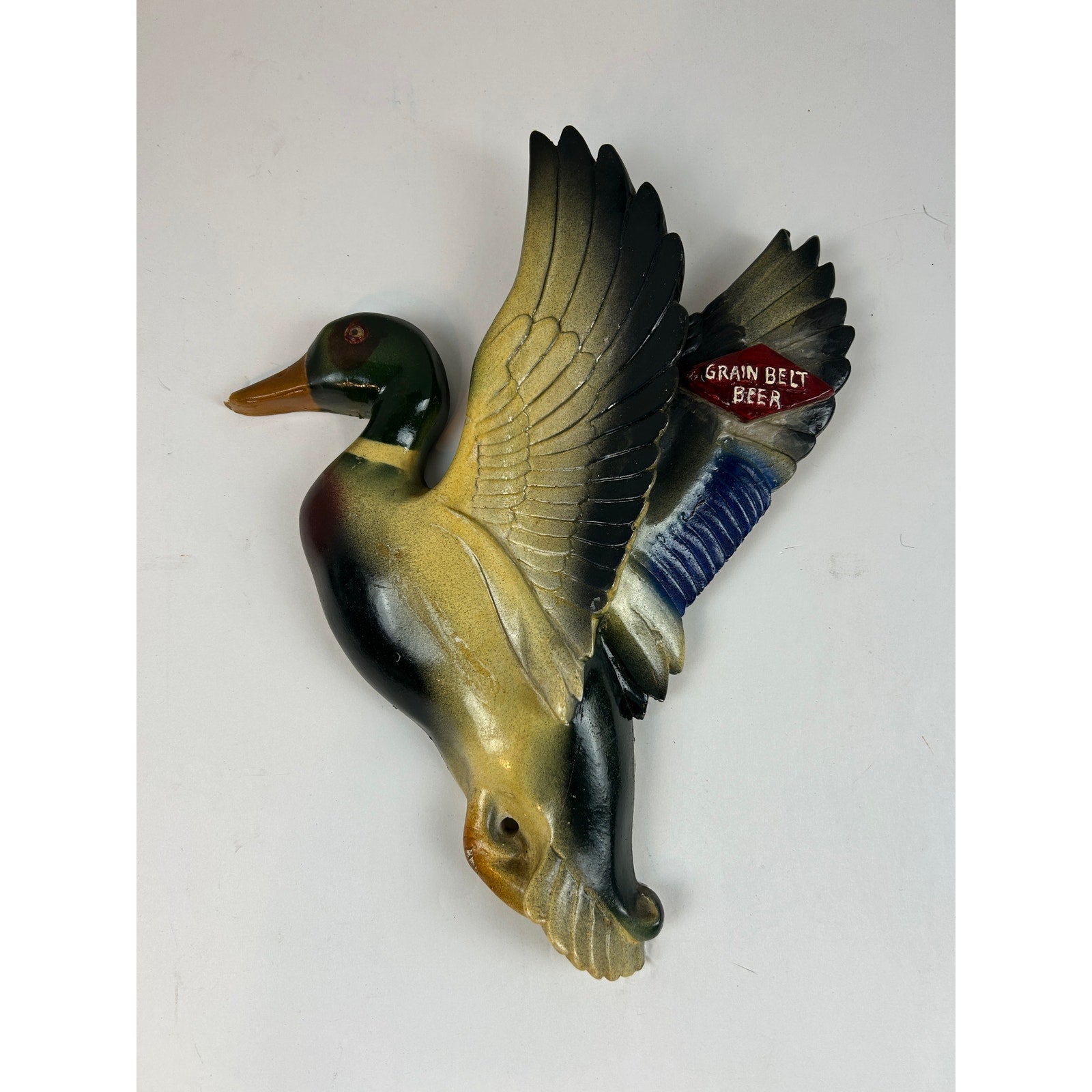 Rare Grain Belt Beer Mallard Duck Chalkware Advertising Wall Plaque 1950s