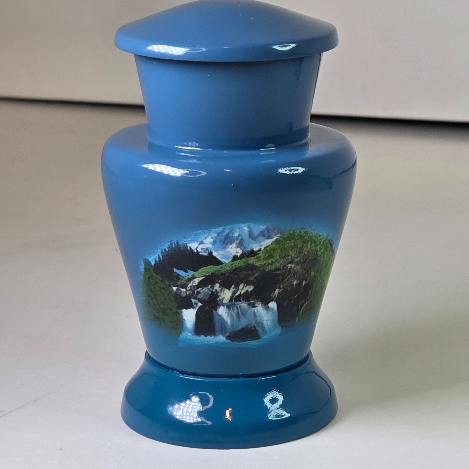 Mountain Blue Scenery Small Cremation Keepsake, Urn for Ashes 3" Aluminum