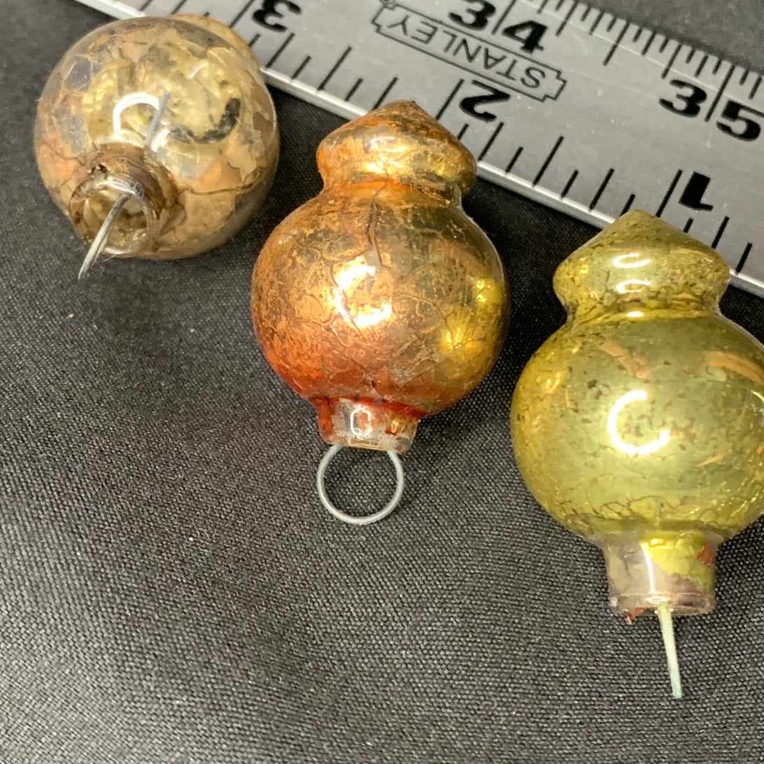 Vintage Blown Glass Christmas Ornaments Set of 3 Silver Gold Wire Hangers