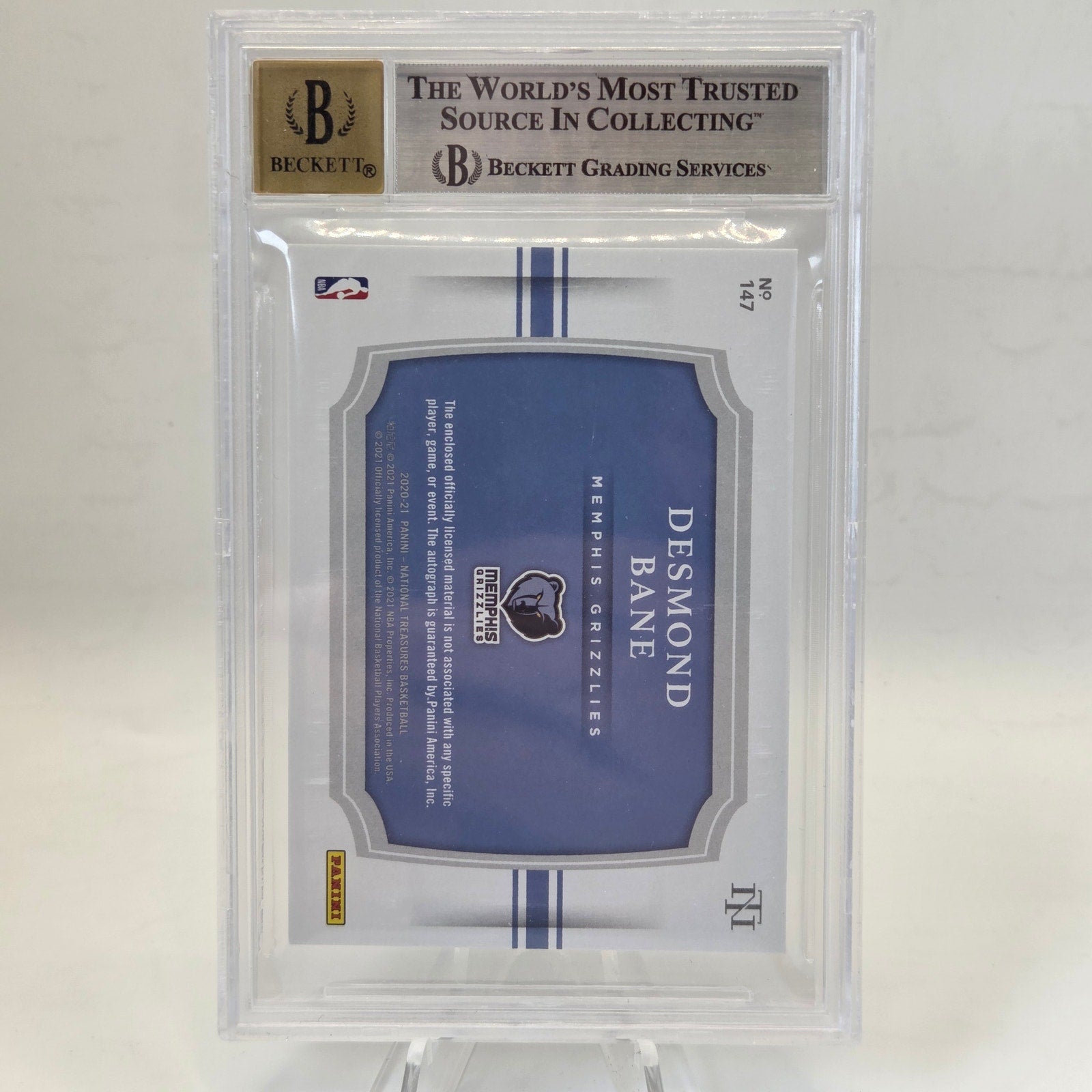2020-21 National Treasures Desmond Bane RPA /75 Patch Auto BGS 9 Auto 10 Rookie