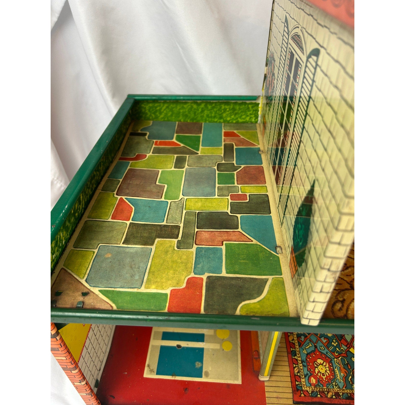 Large Vintage 1950's T Cohn Tin Litho Dollhouse Two Story Modern House