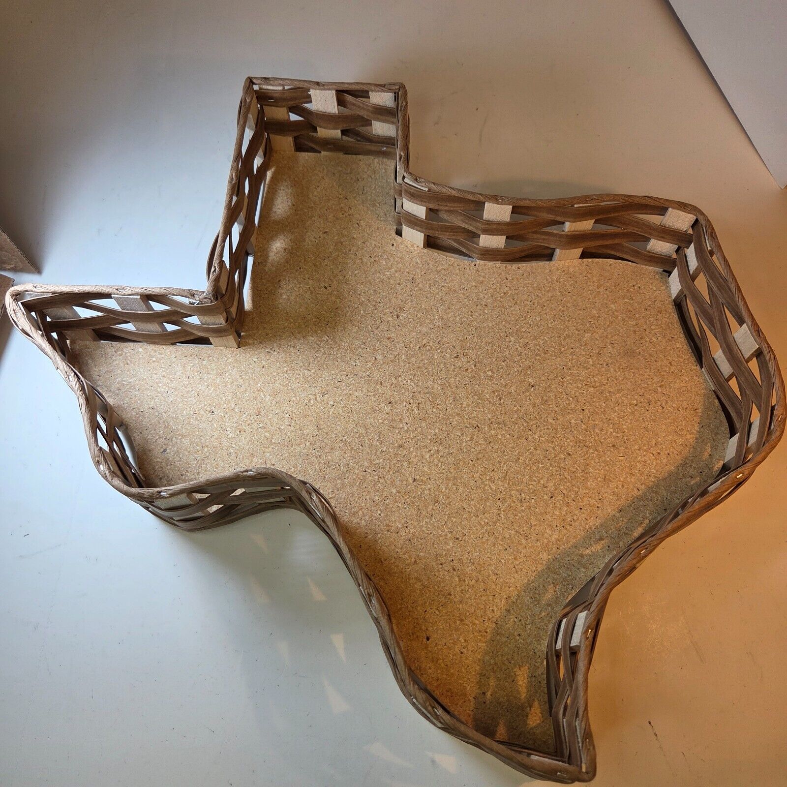 Texas Shaped Woven Wooden Wicker Basket/Tray With Wood Bottom 16"