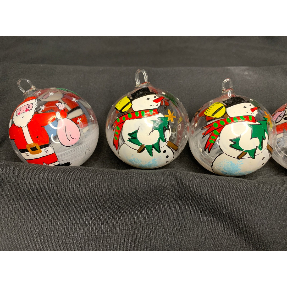 Vintage 1996 Czech Hand Painted Glass Christmas Ornaments Santa Snowman Set 6