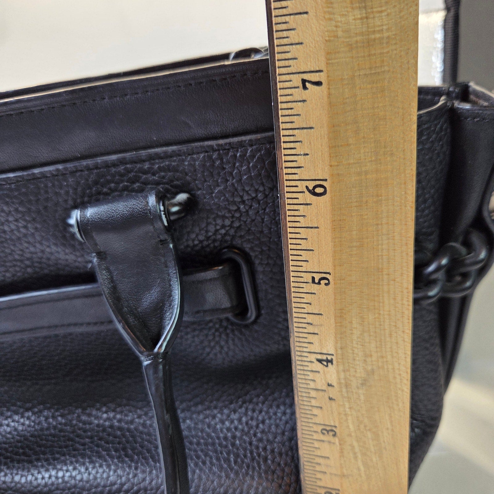 Coach Black Pebbled Leather Shoulder Satchel Tote Bag w/ Chain Detail