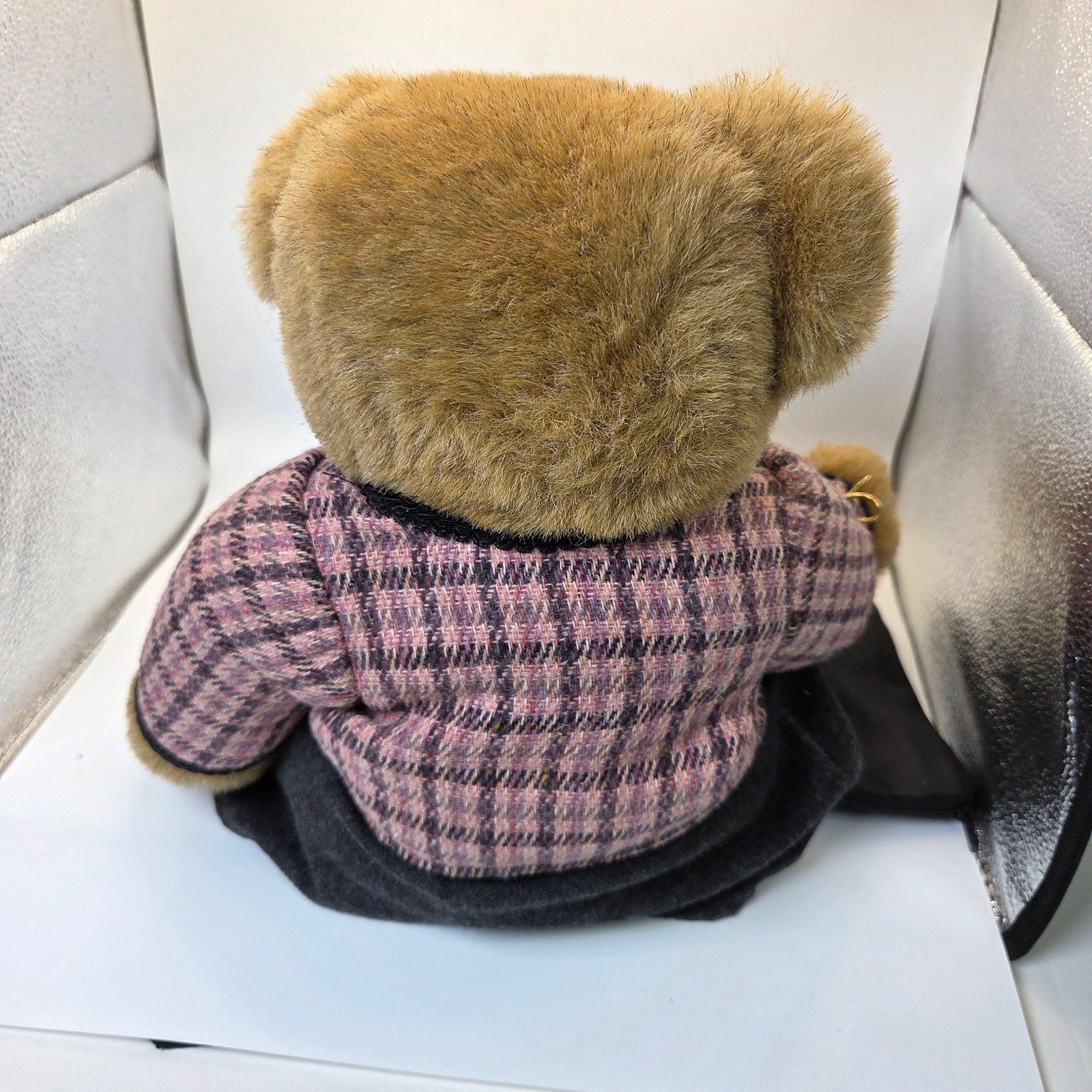 Vermont Teddy Bear Co 1994 Jointed Bear w Pink Plaid Outfit & Purse Made USA