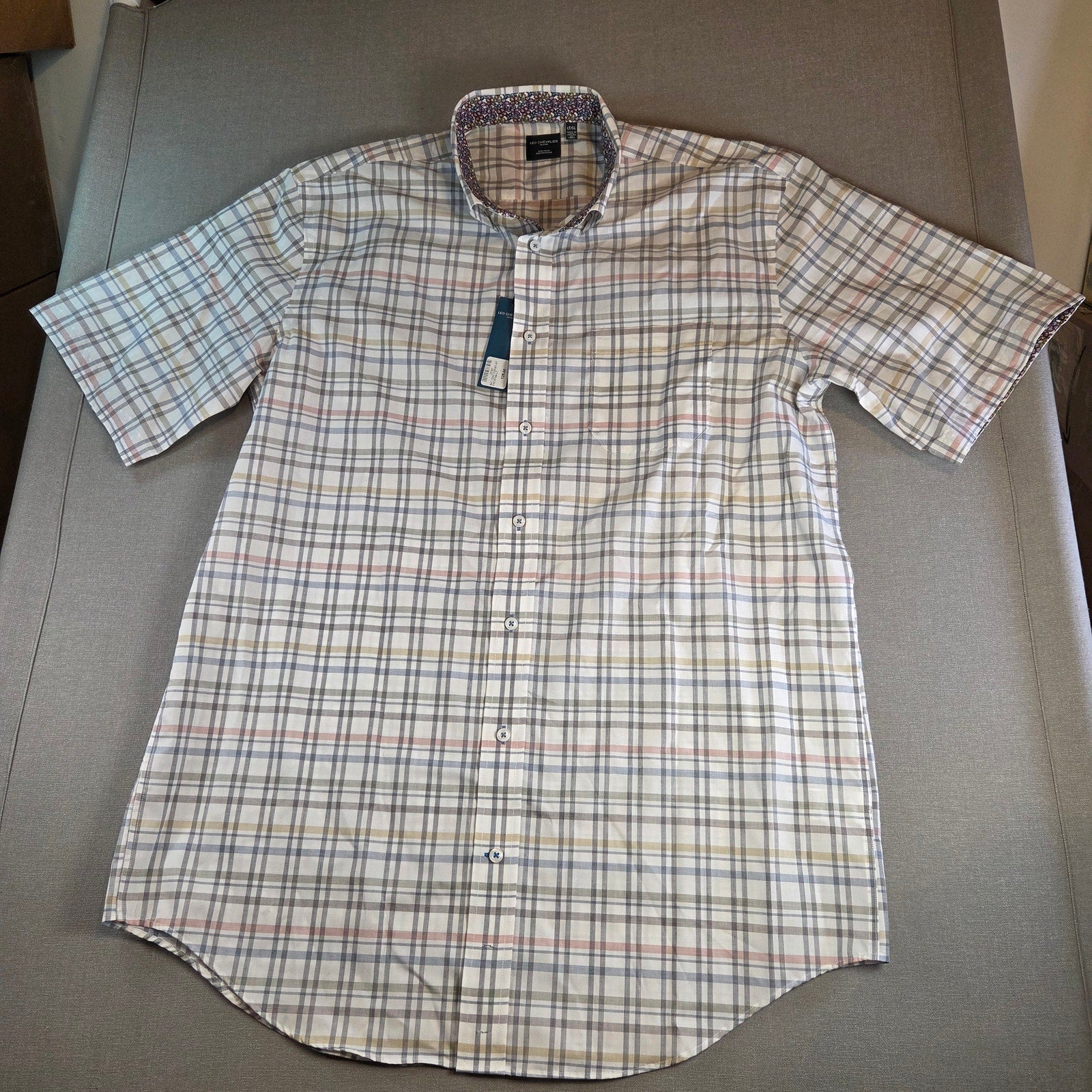 Leo Chevalier Men’s Short Sleeve Shirt LT Large Tall Plaid NWT Cotton Laos