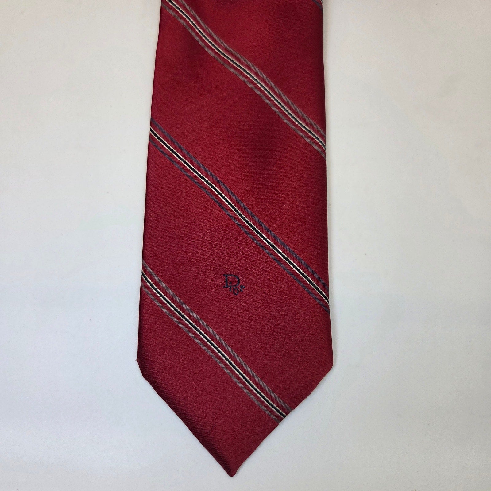 Christian Dior Vintage Red Striped Necktie USA Italy 57.5in Designer Tie