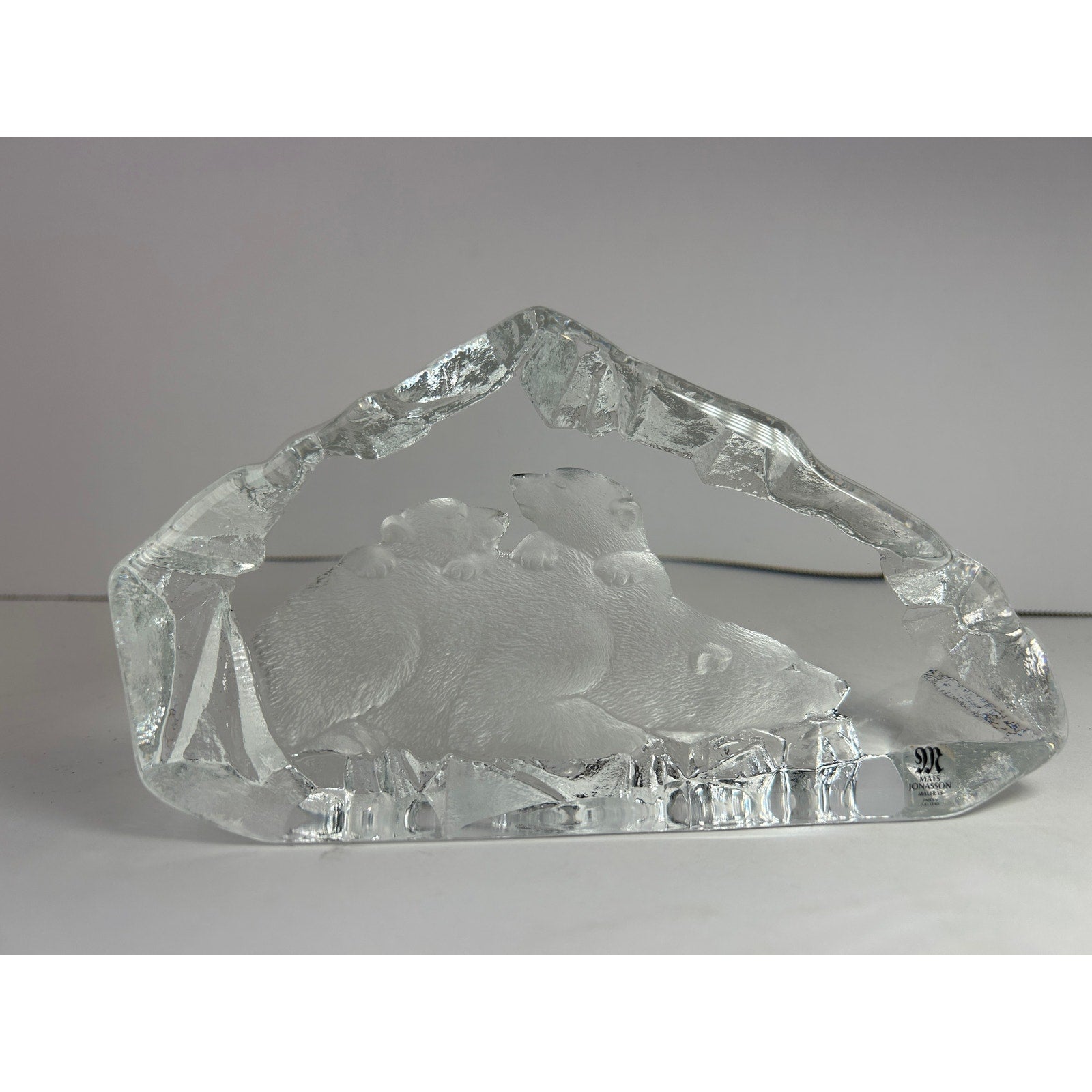 Mats Jonasson Maleras Polar Bear Family Lead Crystal Sculpture 2807 Signed