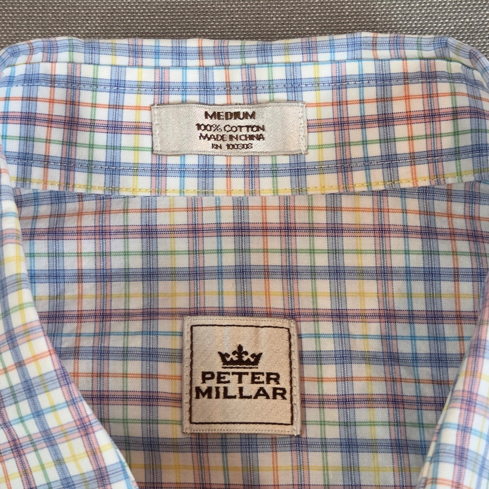 Peter Millar Plaid Button Down Shirt Men’s Size M 100% Cotton Long Sleeve