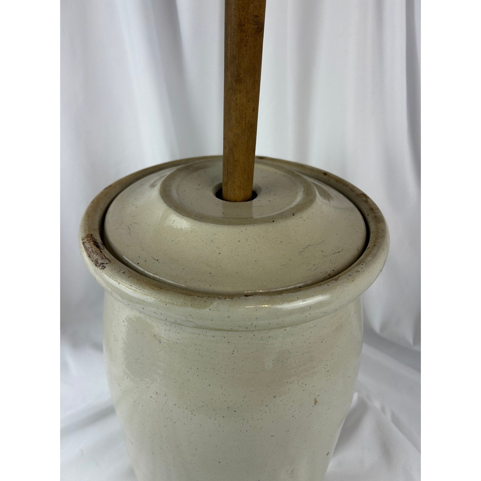 Antique Red Wing 3 Gallon Stoneware Butter Churn Crock w Lid & Wooden Dasher