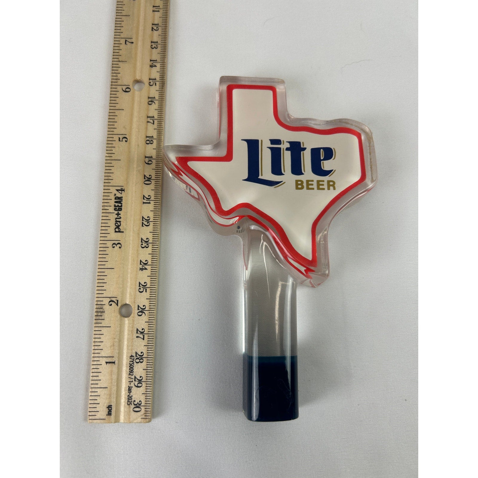 Miller Lite Texas Shaped Beer Tap Handle Clear Lucite Acrylic Breweriana 6in