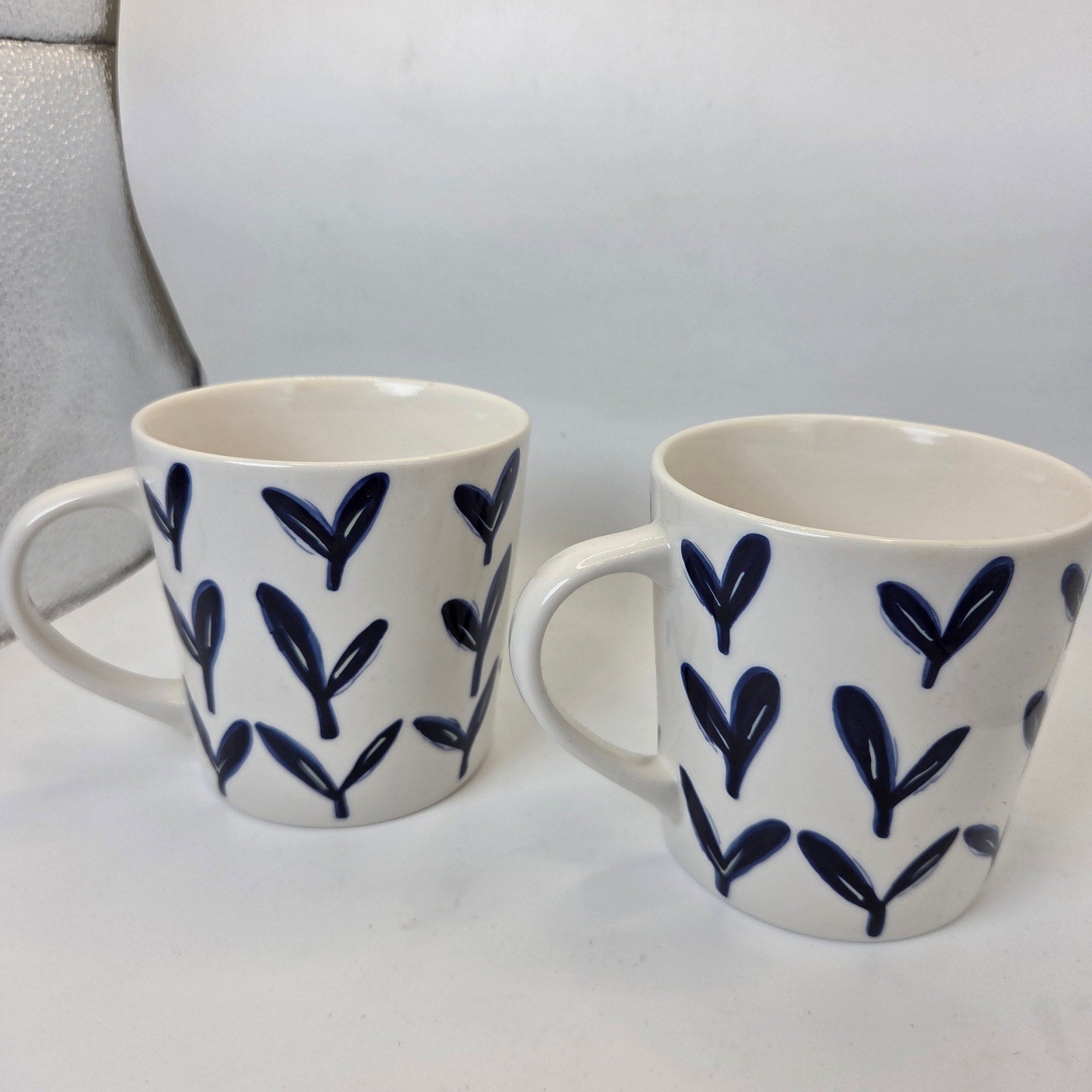 Starbucks 2003 Barista Blue Heart Pattern Ceramic Coffee Mugs Pair Set Rare