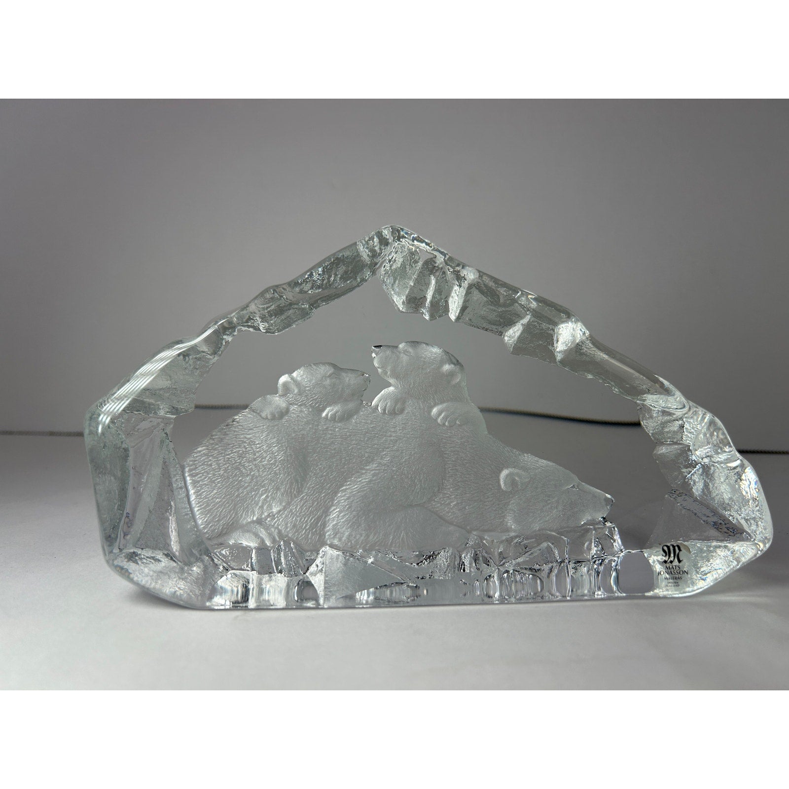 Mats Jonasson Maleras Polar Bear Family Lead Crystal Sculpture 2807 Signed
