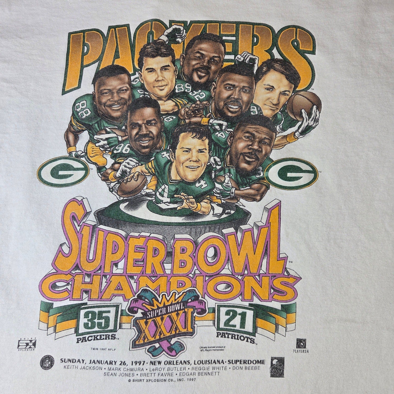 Green Bay Packers Super Bowl XXXI 1997 Shirt Xplosion Tee Large NFL VTG