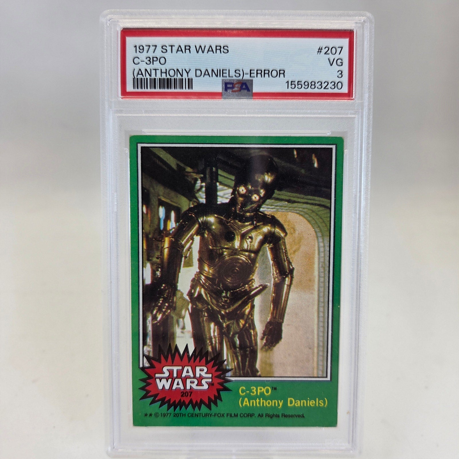 1977 Topps Star Wars #207 C-3PO Anthony Daniels Error PSA 3 Golden Rod
