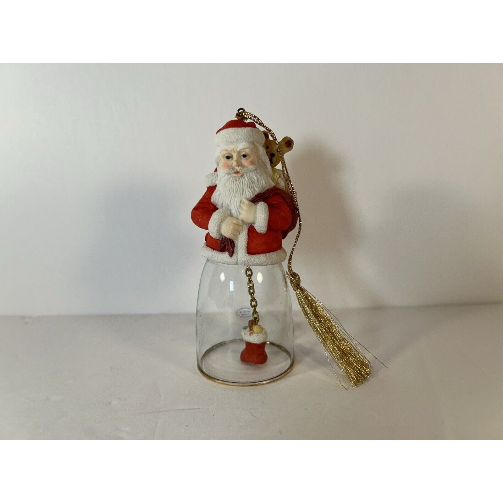 Vintage Santa Claus Bell Ornament Glass Base Holiday Christmas Decor