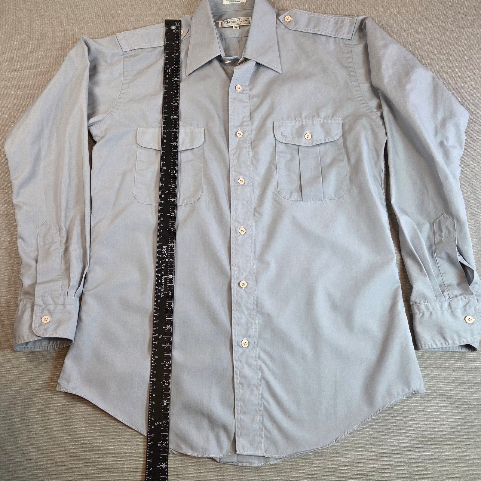 Vintage 80s Christian Dior Monsieur Chemise Shirt Korea S Epaulet Gray