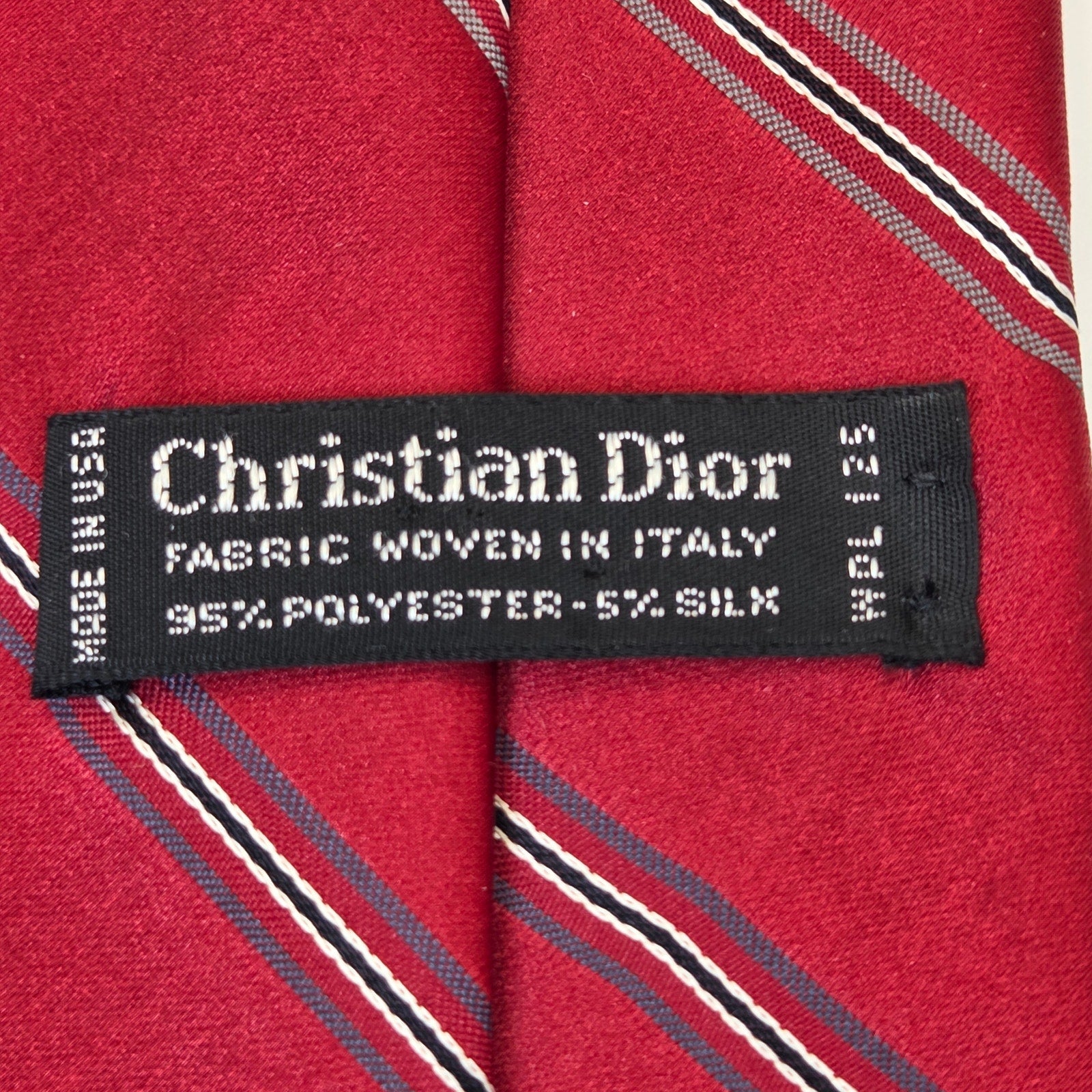 Christian Dior Vintage Red Striped Necktie USA Italy 57.5in Designer Tie