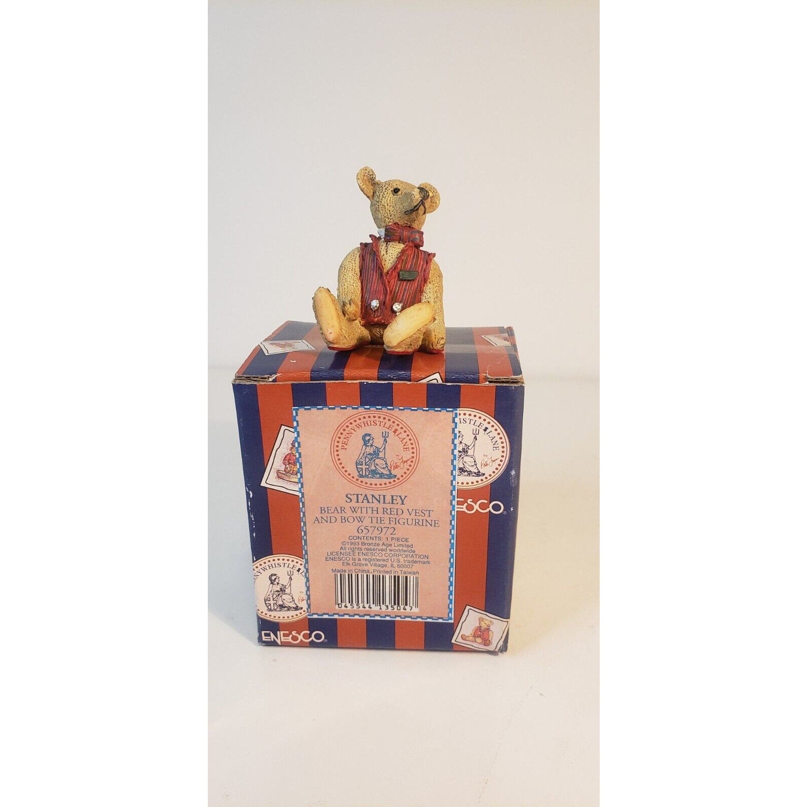 Enesco Pennywhistle Lane Stanley Bear w/Red Vest & Bow Tie Figurine