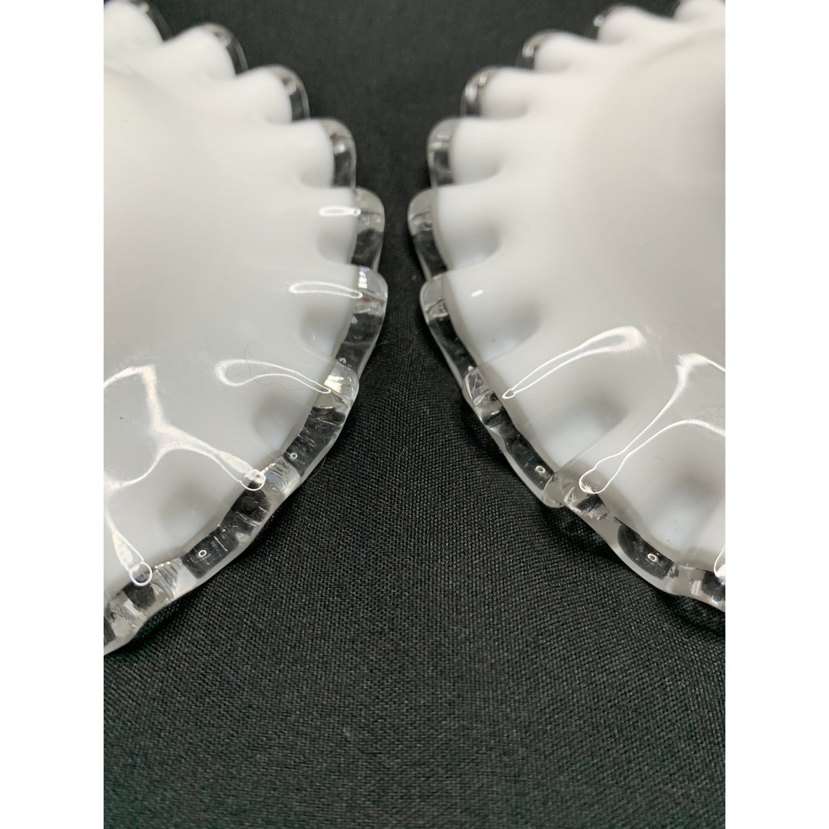 Vintage Fenton Silver Crest Milk Glass Candle Holders Clear Edge Pair