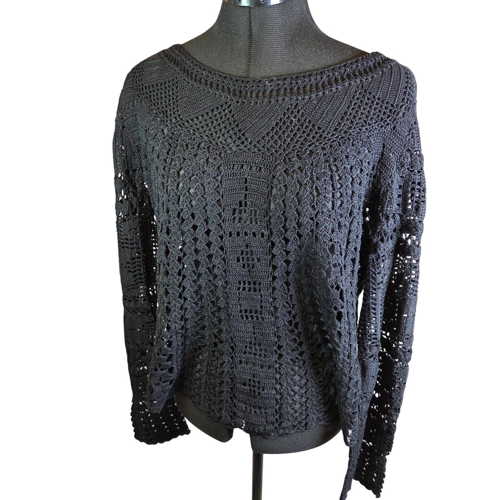 Peruvian Connection Crochet Open Knit Pima Cotton Sweater XL Peru Boho