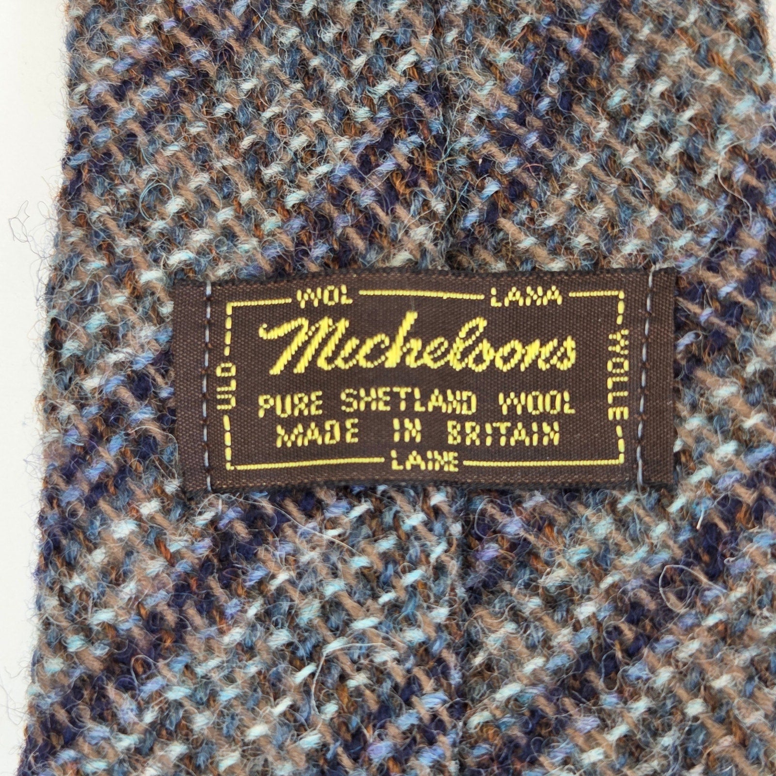 Vintage Harrods Michelson's Pure Shetland Wool Plaid Tweed Tie Britain
