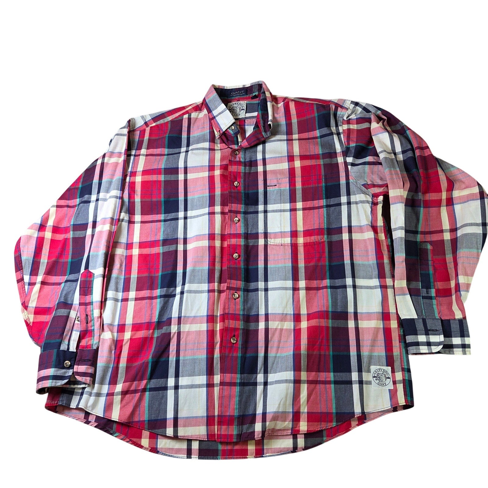 GANT Salty Dog Plaid Button Down Shirt Mens Large 1990s Hong Kong Made