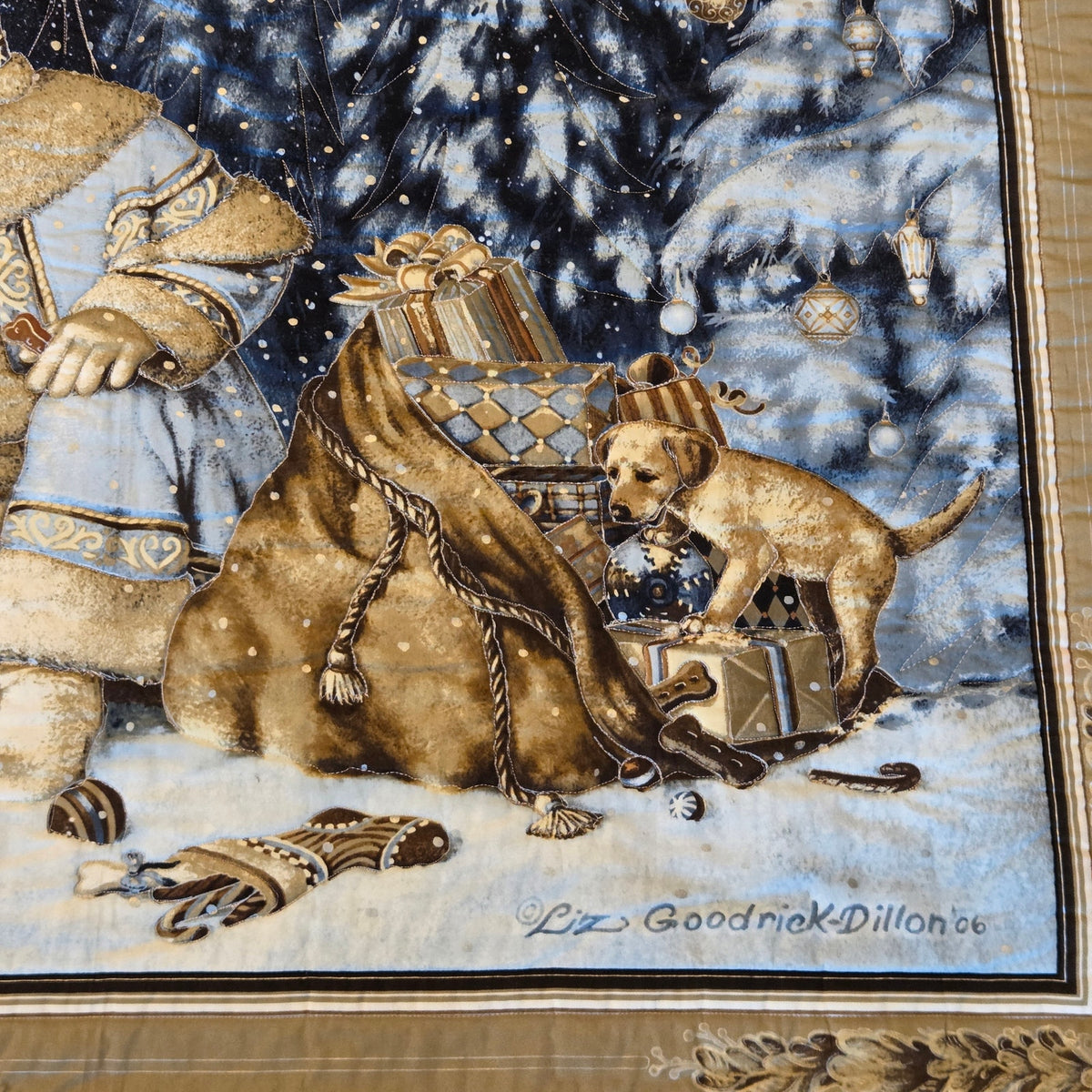Liz Goodrick Dillon Santa Puppies Handmade Christmas Wall Hanging 42x34