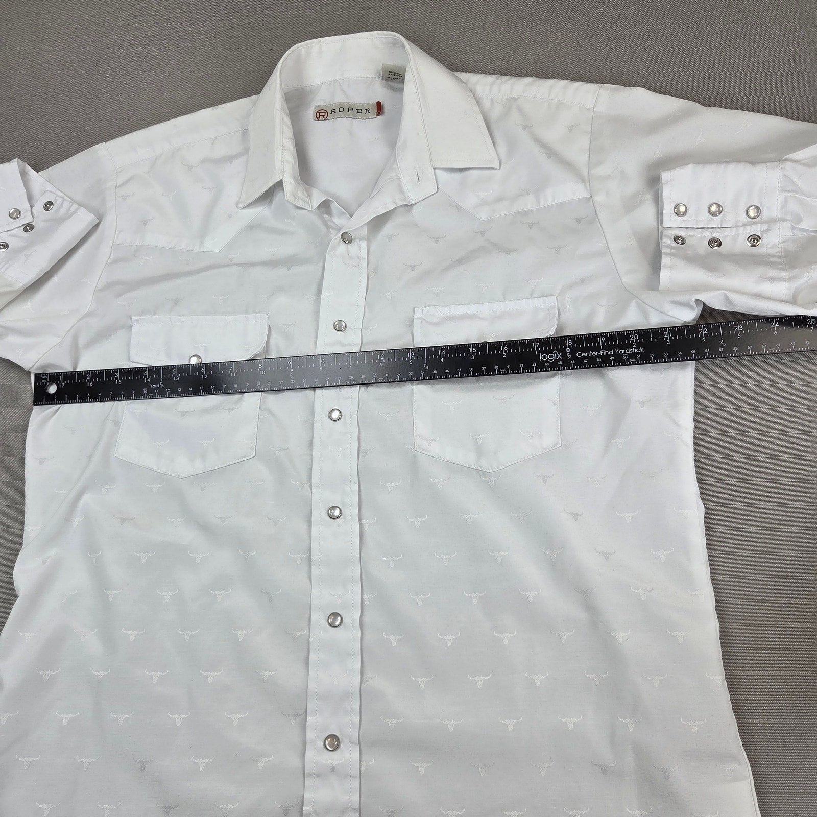 Roper Mens MT Medium Tall White Longhorn Jacquard Pearl Snap Western Shirt