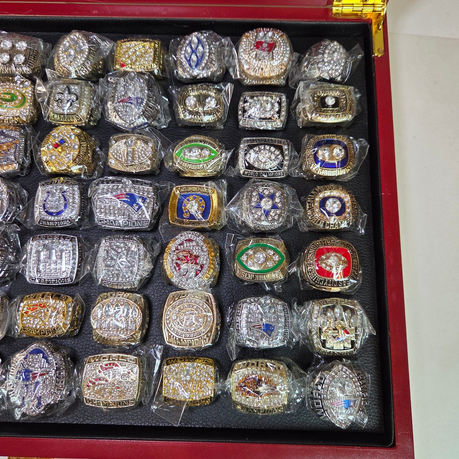 Complete NFL Super Bowl Replica Ring Set I–LIX w/ Case & Trophy Football