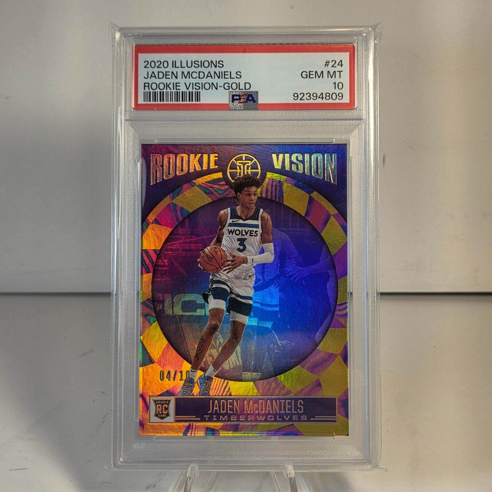 2020 Panini Illusions Jaden McDaniels Gold 4/10 PSA 10 Pop 1 Rookie