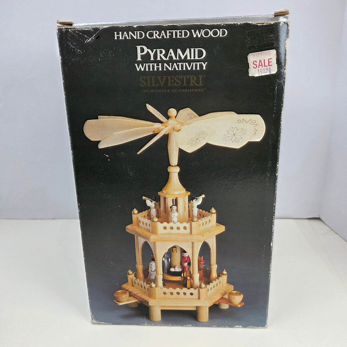 Silvestri Hand Crafted Wood 2 Tier Nativity Christmas Pyramid Box 13" Vintage