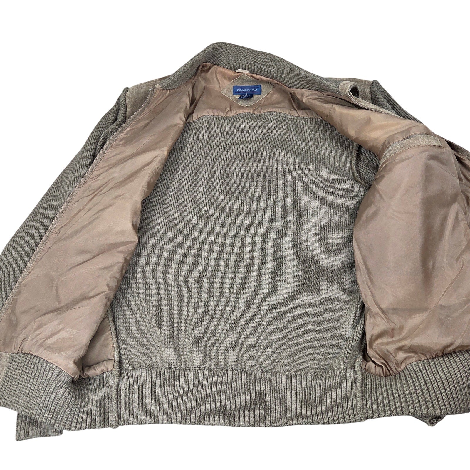 Claybrooke Cow Split Leather Knit Full Zip Sweater Jacket Men's XL Korea Vintage