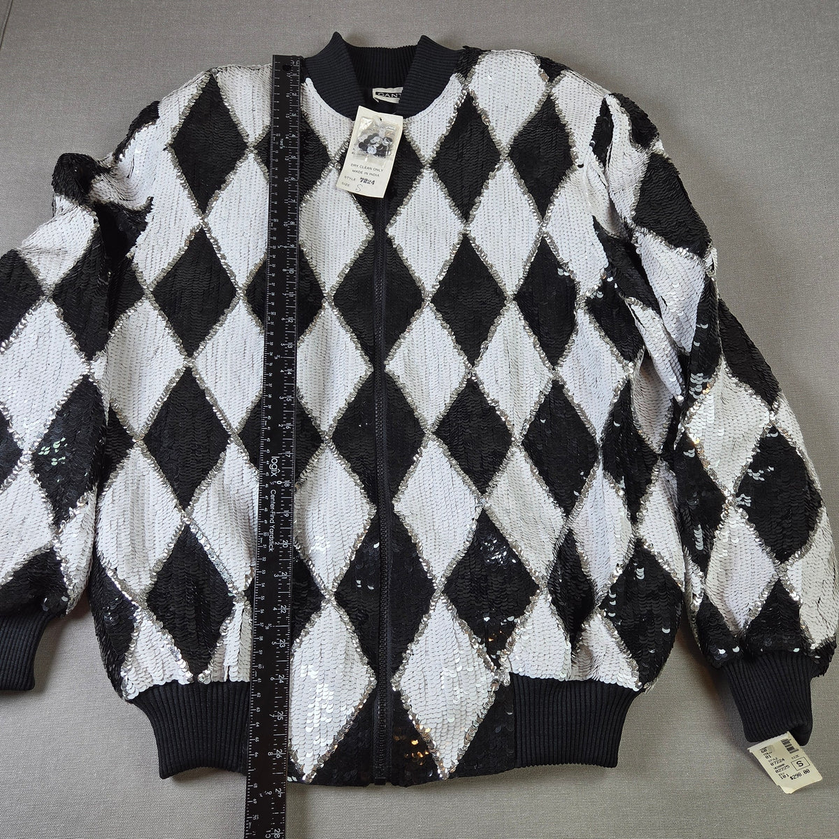 Gantos Vintage 90s Silk Sequin Harlequin Bomber Jacket Womens S India
