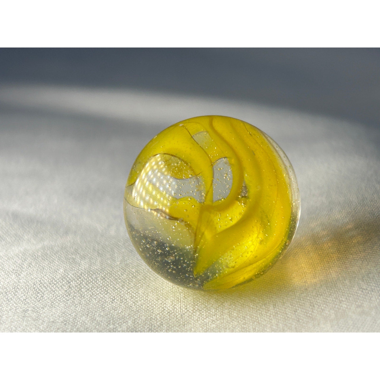 Bright Yellow Swirl Art Glass Marble Handmade Style Clear Base 0.7 Inch