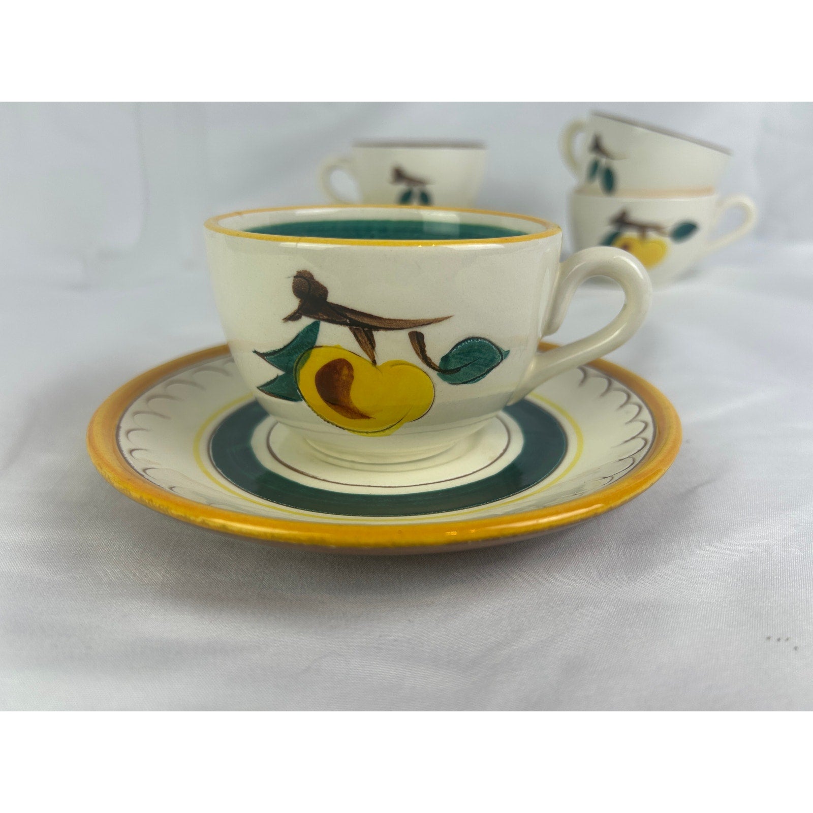 Vintage Stangl Fruit Cups Saucers 8 Piece Lot Hand Painted Pottery