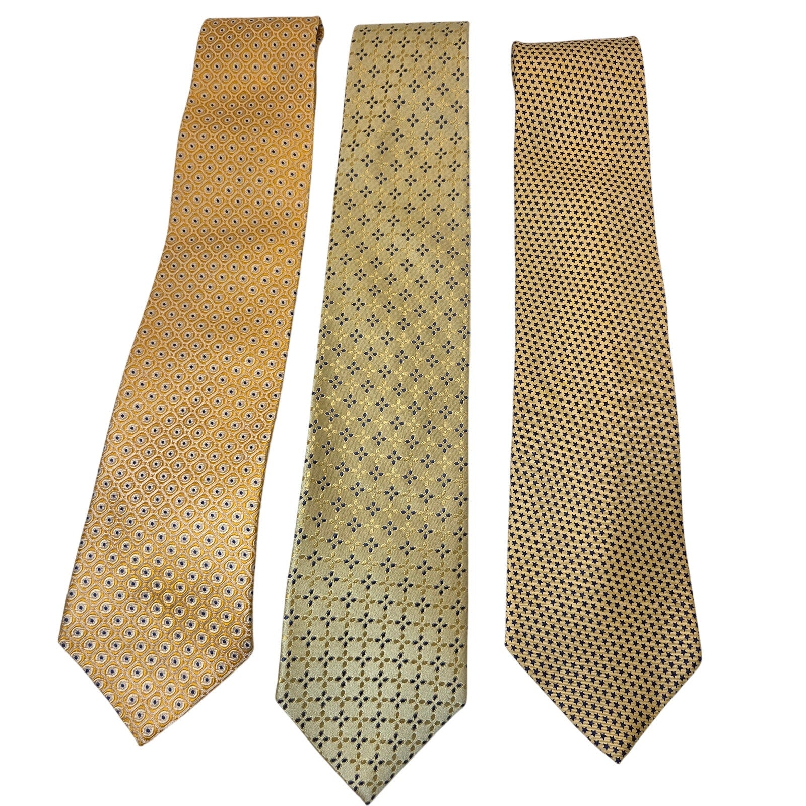Tommy Hilfiger Silk Tie Lot 3 Gold Yellow Blue 3.75" Made in USA Contrast Tips