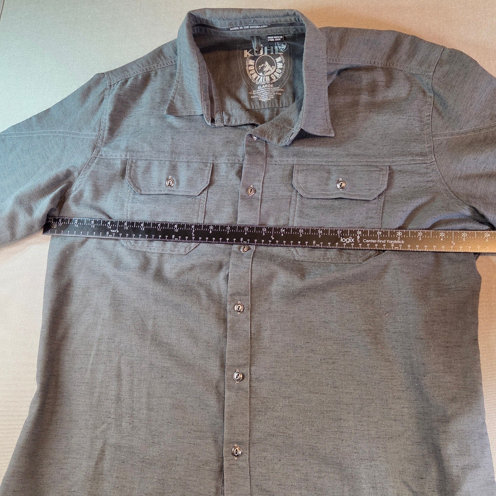 Kuhl Men’s XL Button Up Shirt Gray Long Sleeve Cotton Blend Outdoor